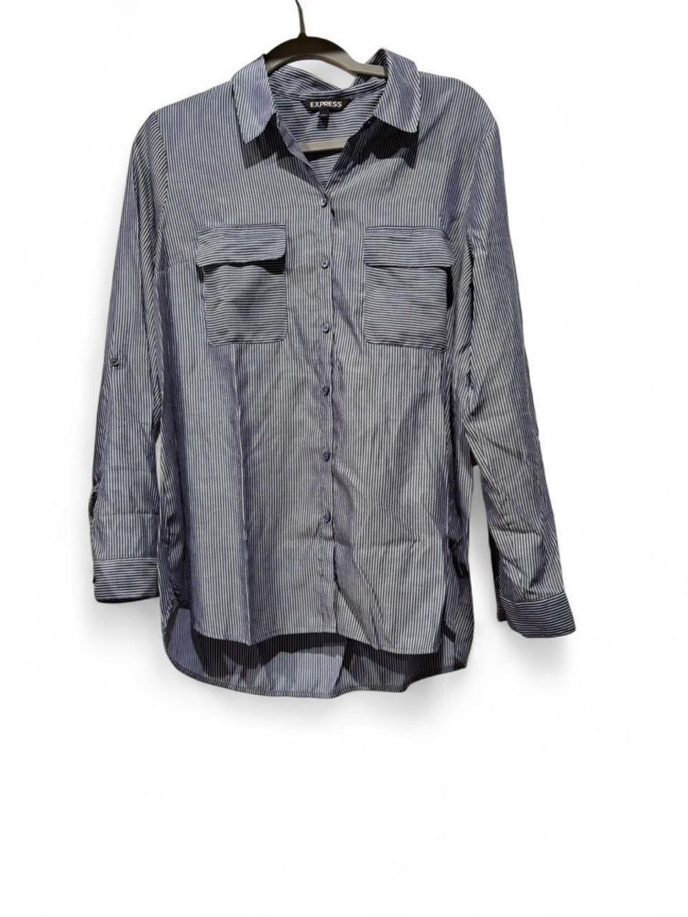 Express Navy & White Striped Button-Up Shirt